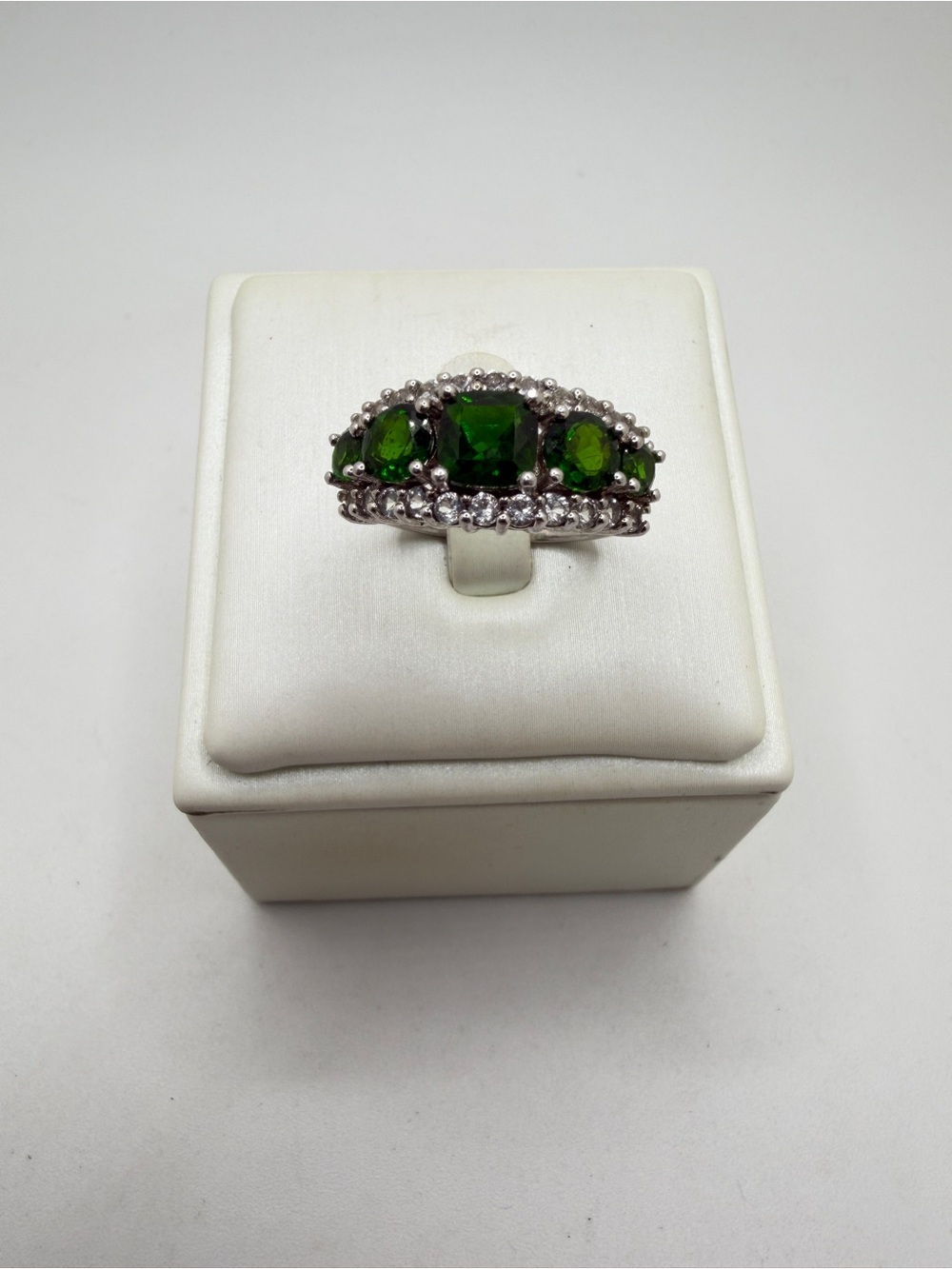 Stunning CHROME DIOPSIDE and white topaz statement ring in sterling‎ silver!